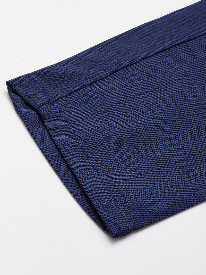 Indian Needle Men's Blue Checked Formal Trousers