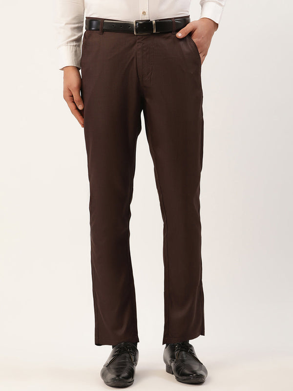 Indian Needle Men's Coffee Checked Formal Trousers