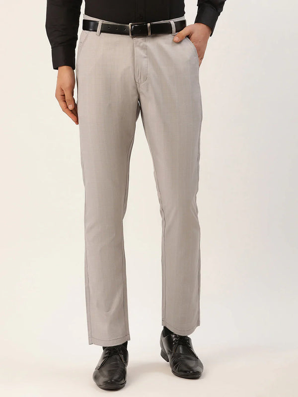 Jainish Men's Grey Checked Formal Trousers ( FGP 270 Grey )