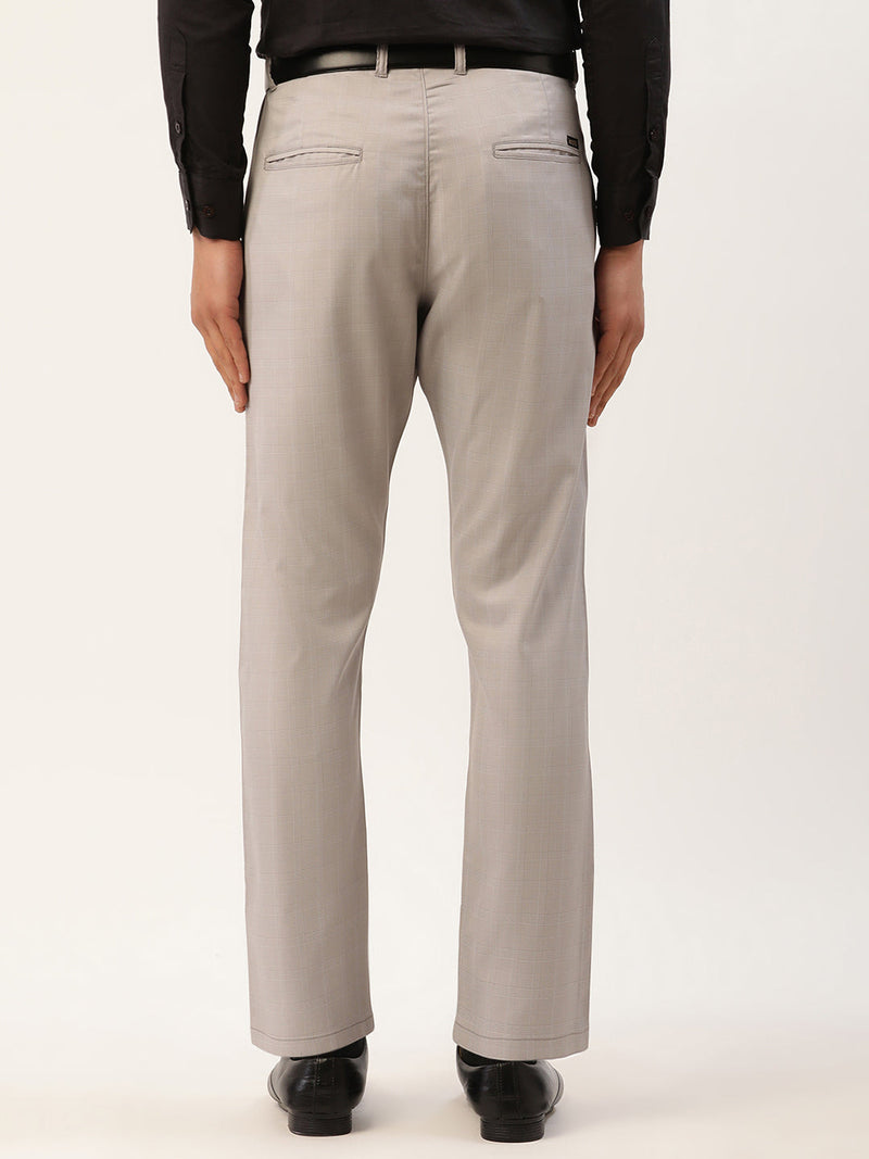 Indian Needle Men's Grey Checked Formal Trousers