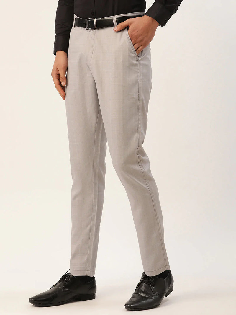 Jainish Men's Grey Checked Formal Trousers ( FGP 270 Grey )