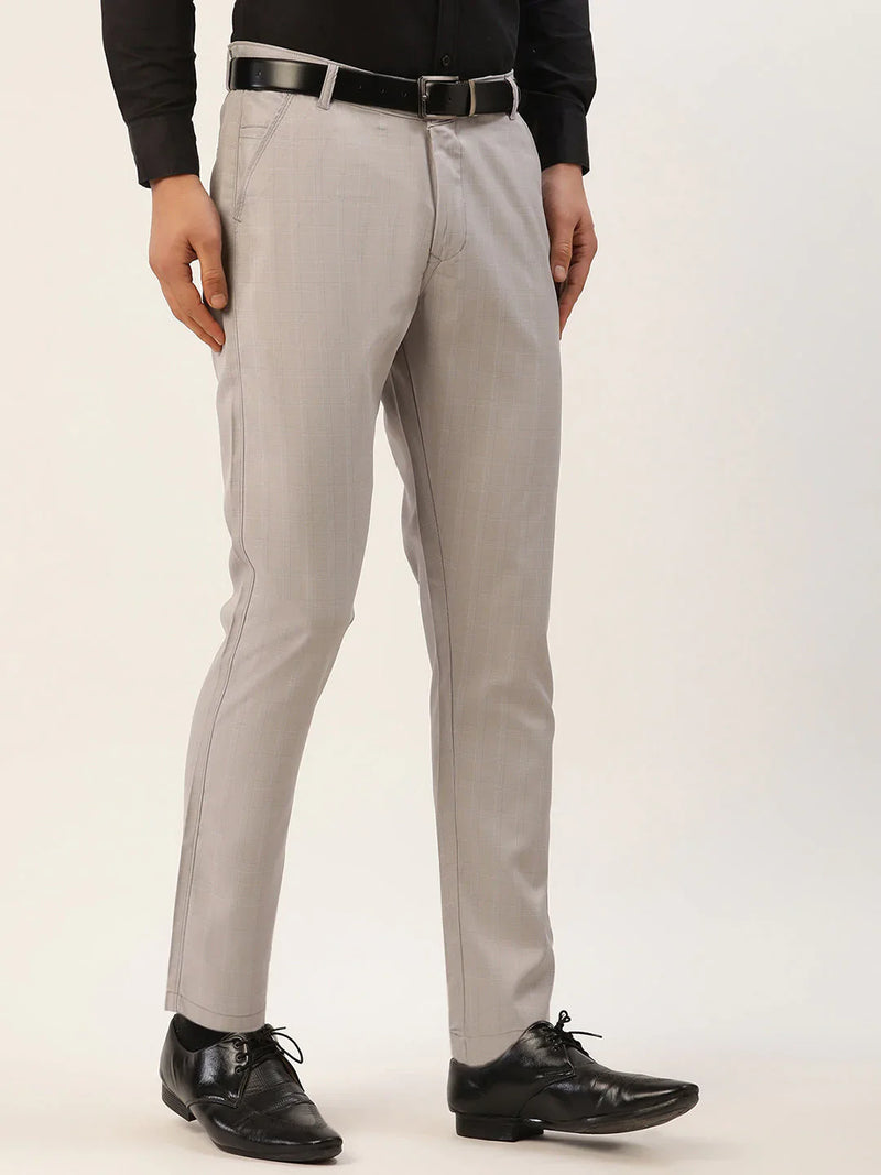 Jainish Men's Grey Checked Formal Trousers ( FGP 270 Grey )