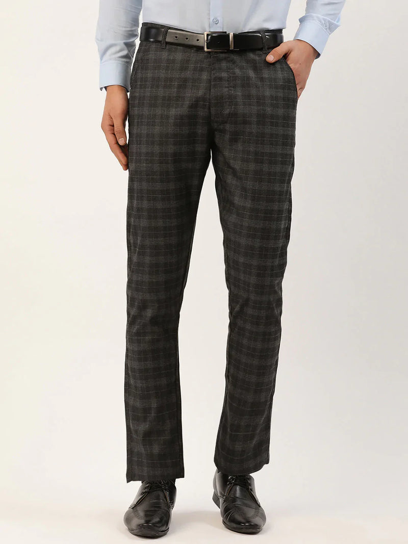 Jainish Men's Black Tartan Checked Formal Trousers ( FGP 271 Black )