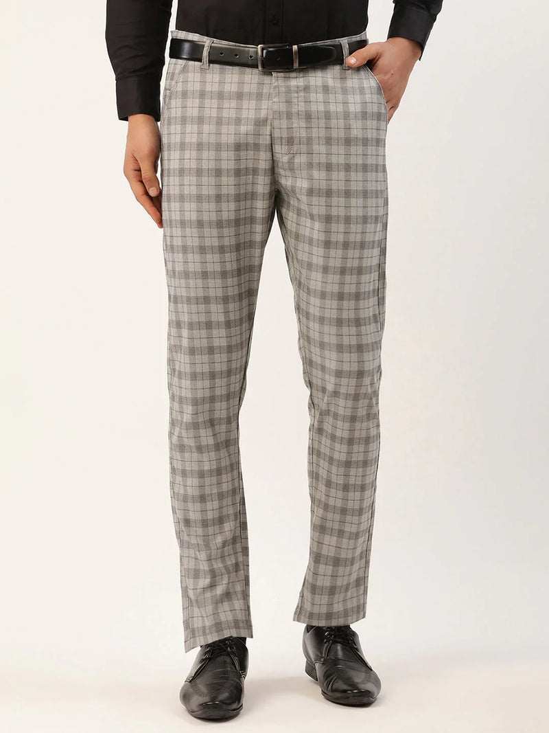 Jainish Men's Grey Tartan Checked Formal Trousers ( FGP 271 Grey )