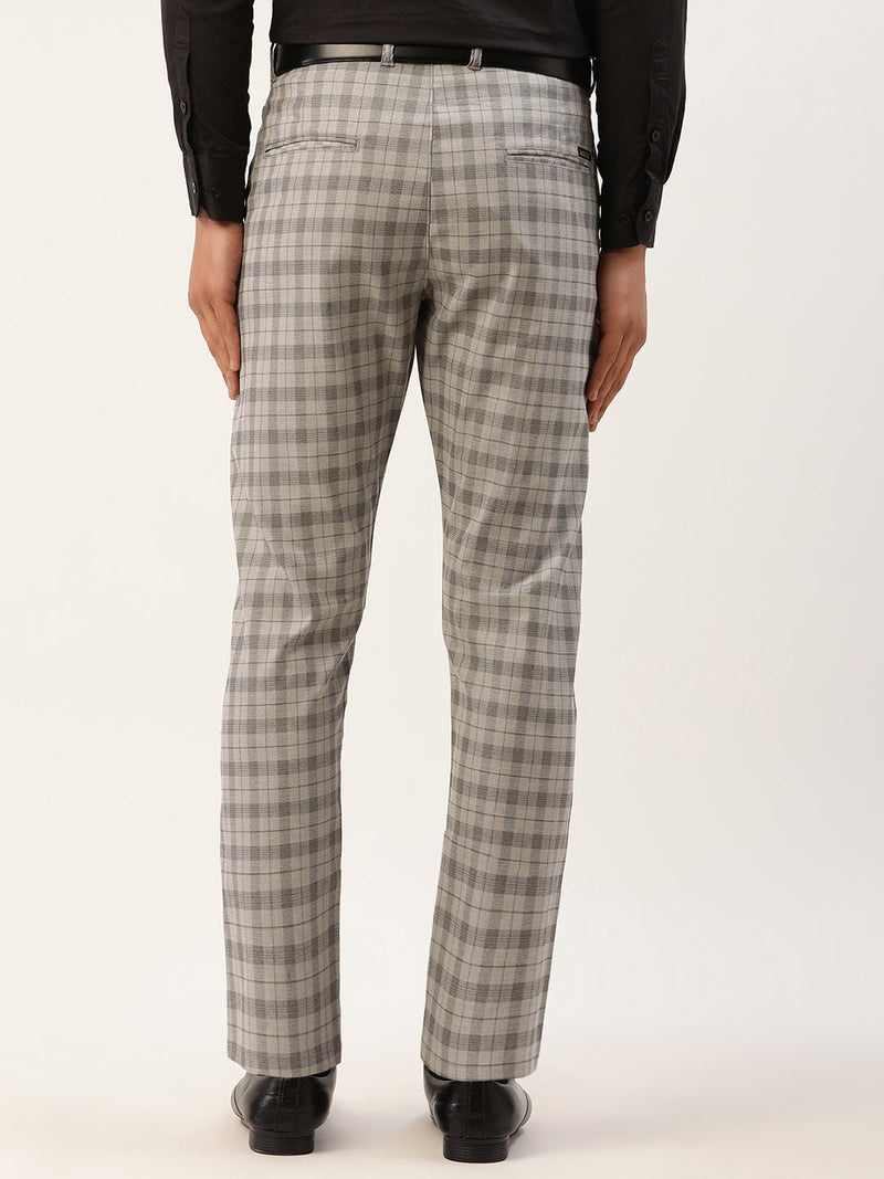 Indian Needle Men's Grey Tartan Checked Formal Trousers