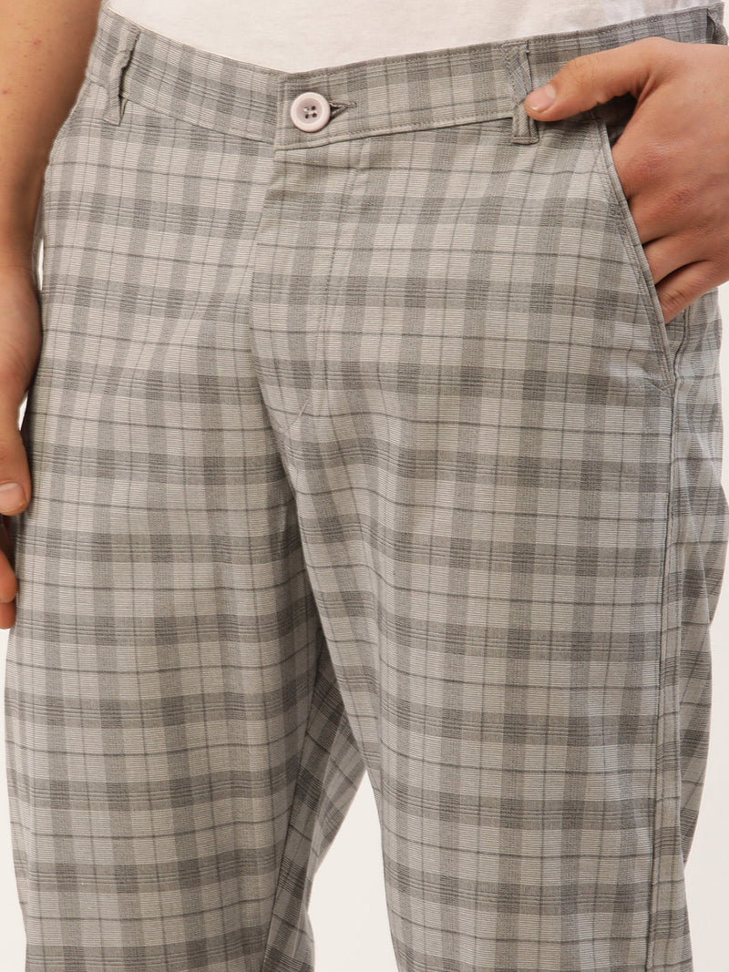 Indian Needle Men's Grey Tartan Checked Formal Trousers