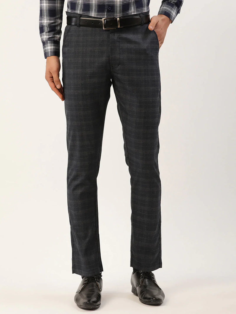 Jainish Men's Black Window Checked Formal Trousers ( FGP 272 Black )