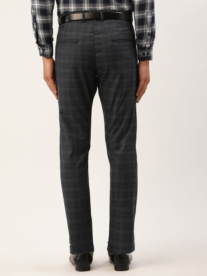 Indian Needle Men's Black Window Checked Formal Trousers