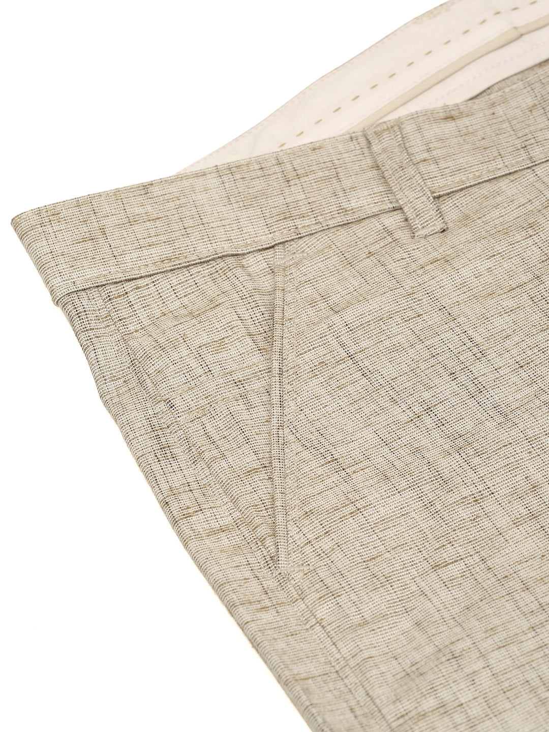 Indian Needle Men's Beige Linan Cotton Formal Trousers