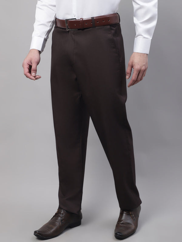 Jainish Men's Coffee Tapered Fit Formal Trousers