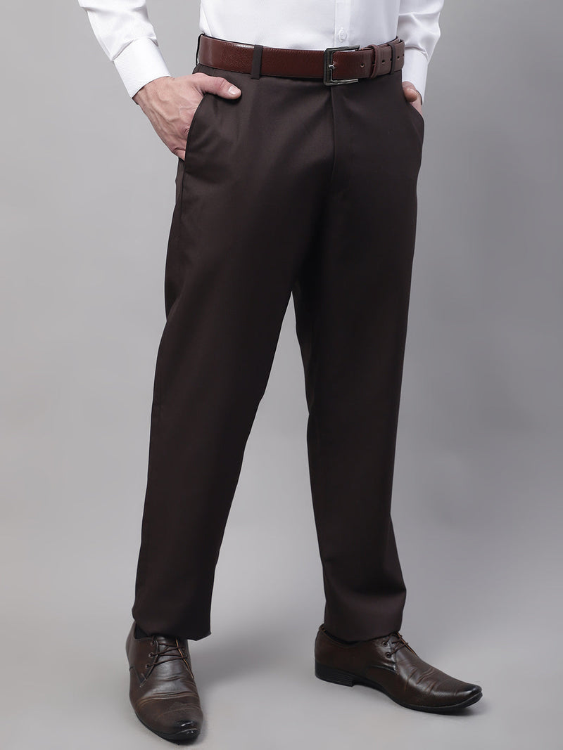 Jainish Men's Coffee Tapered Fit Formal Trousers