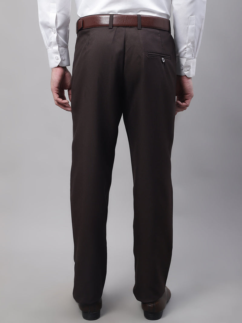 Jainish Men's Coffee Tapered Fit Formal Trousers