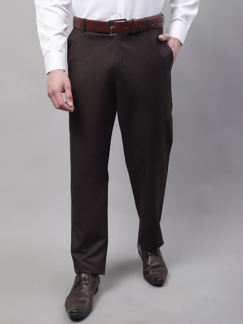 Jainish Men's Coffee Tapered Fit Formal Trousers