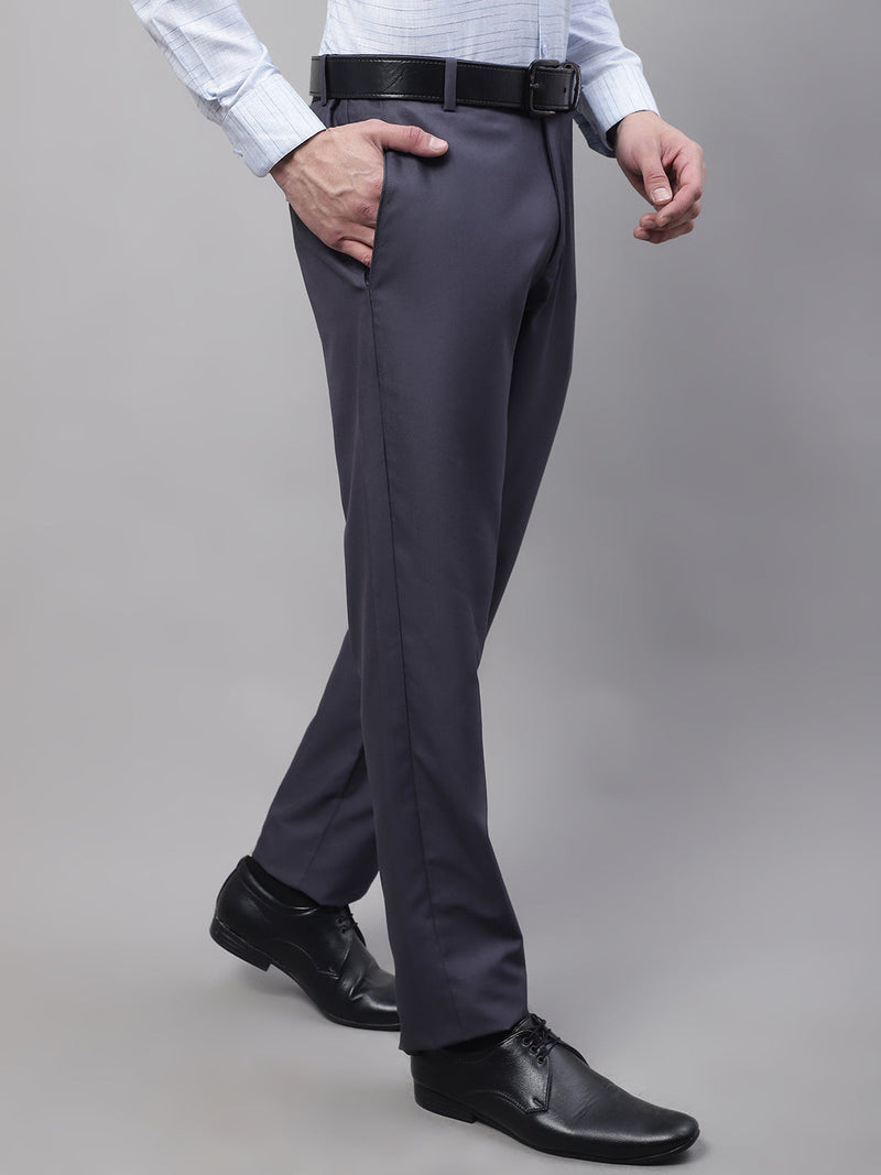 Jainish Men's Grey Tapered Fit Formal Trousers