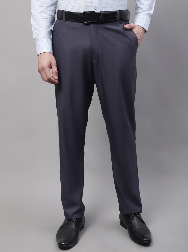 Jainish Men's Grey Tapered Fit Formal Trousers