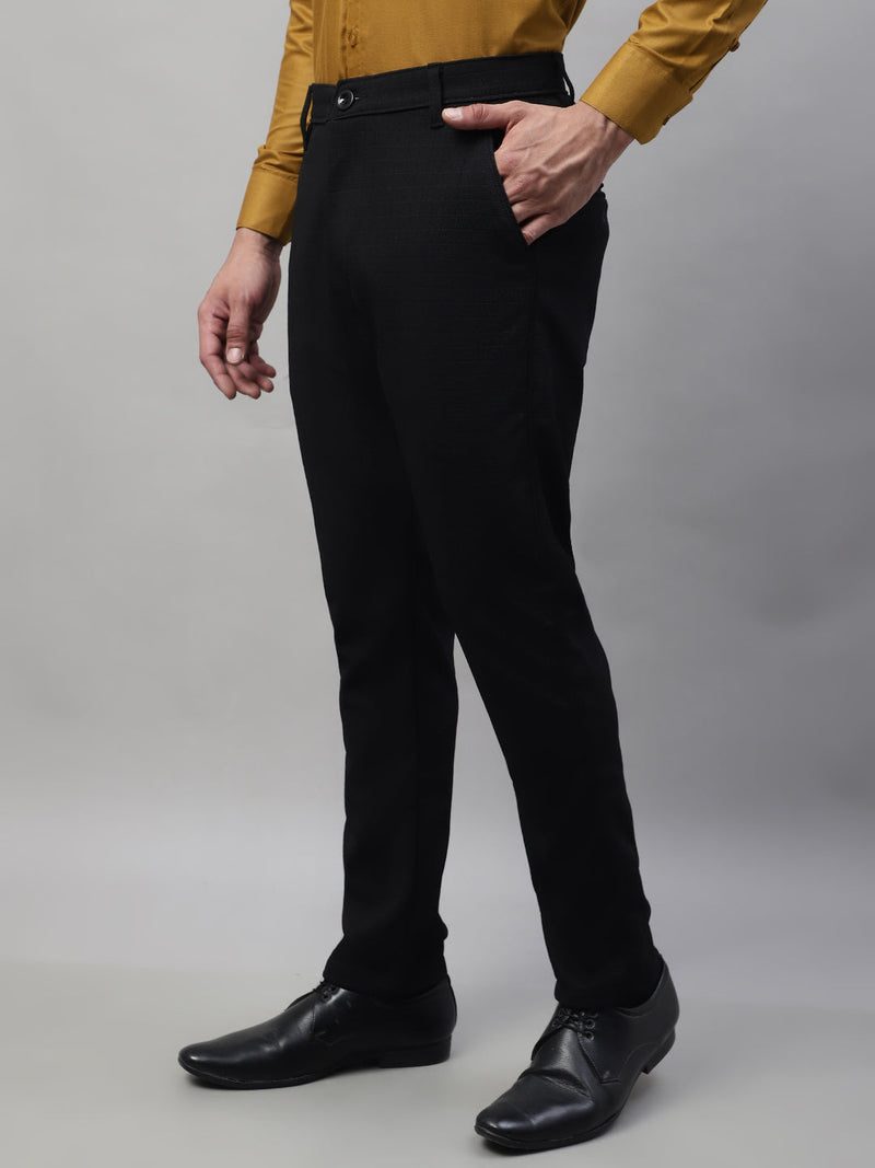 Jainish Men's Black Tapered Fit Formal Trousers