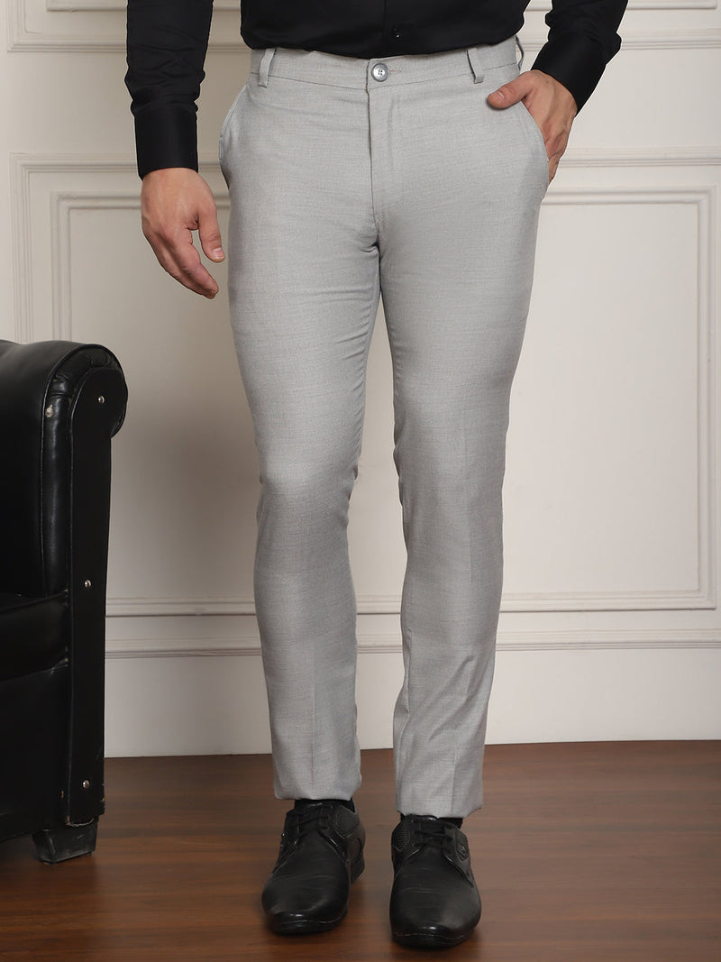 Tapered Fit Solid Trousers ( FGP 278Light-Grey )