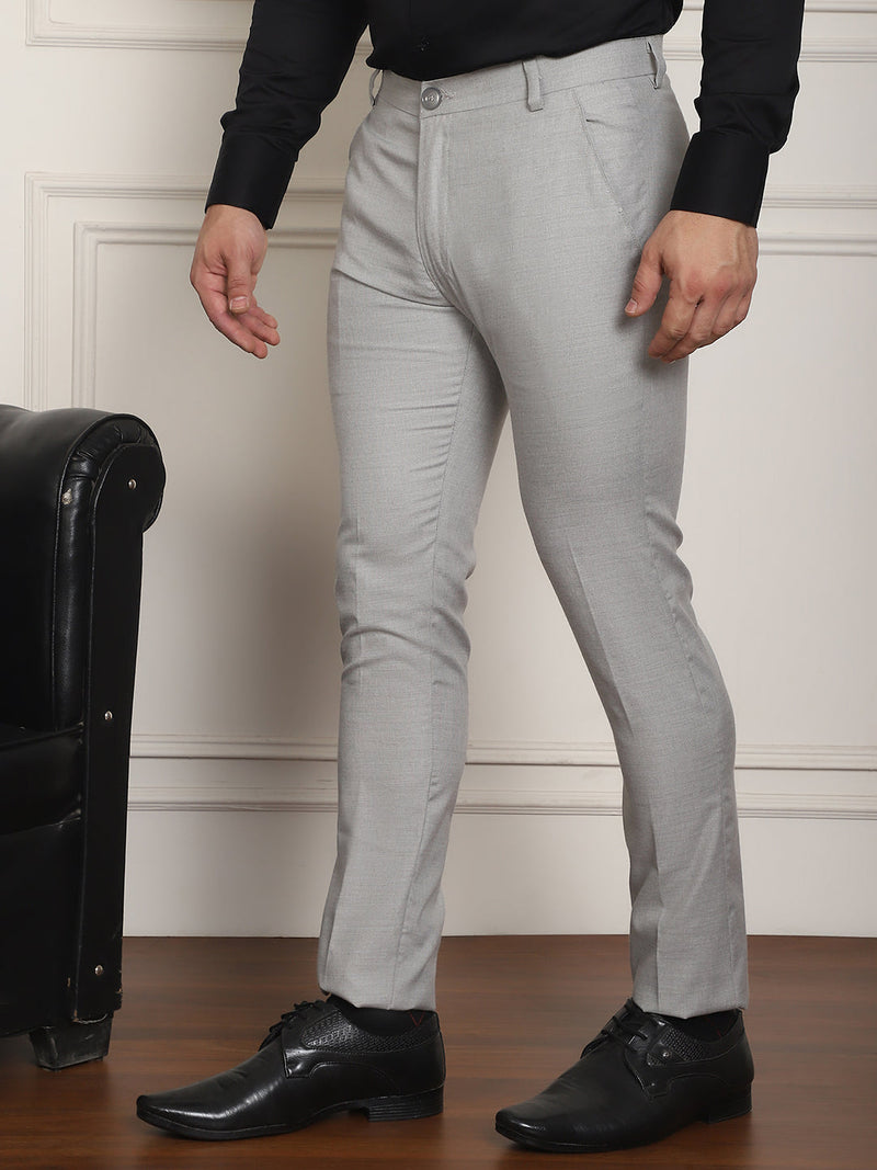 Tapered Fit Solid Trousers ( FGP 278Light-Grey )