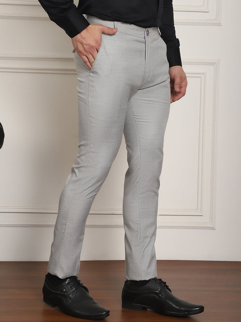 Tapered Fit Solid Trousers ( FGP 278Light-Grey )