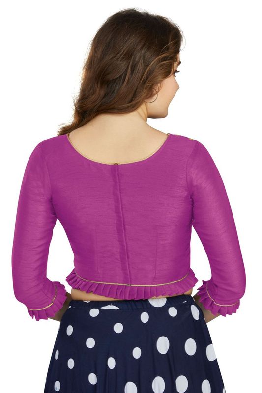 Aastha fashion Purple Art Slik Boat Neck Blouse Work Plain