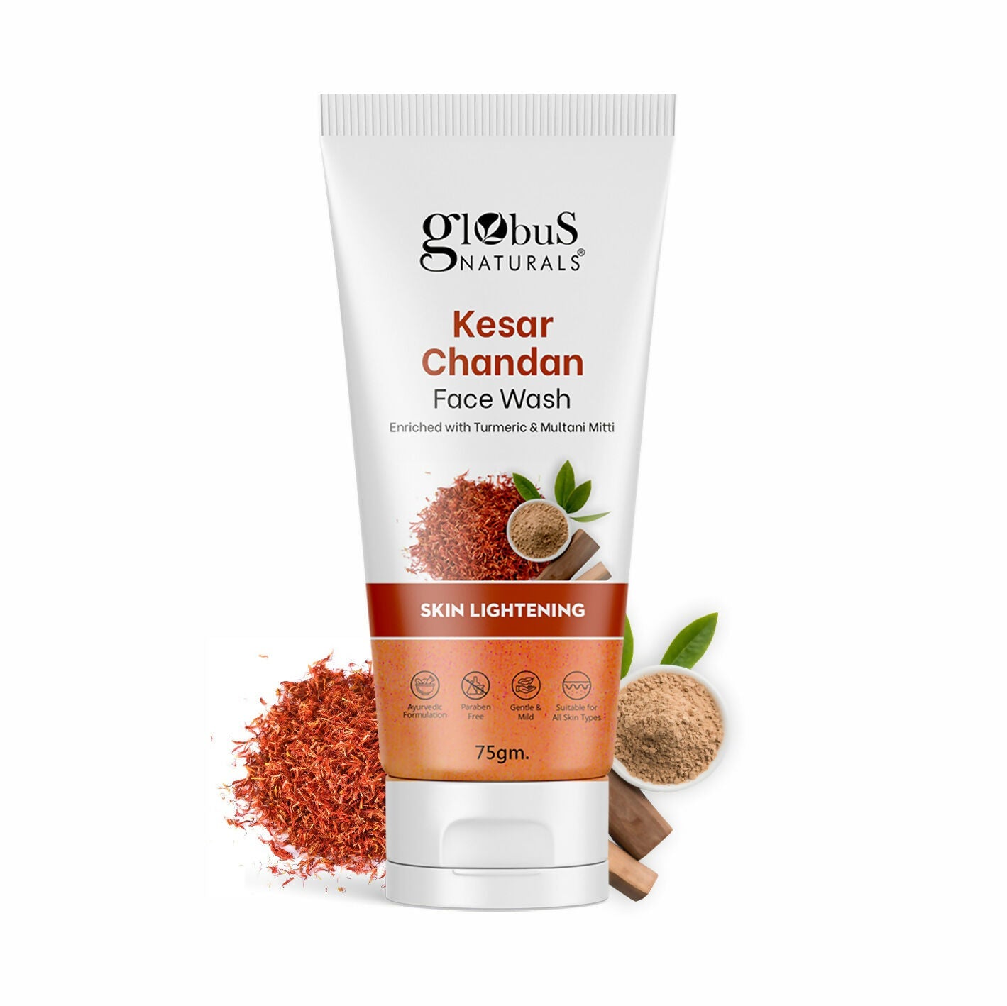 Globus Naturals Kesar Chandan Skin Lightening & Tan Removal Face wash, Suitable For All Skin Types