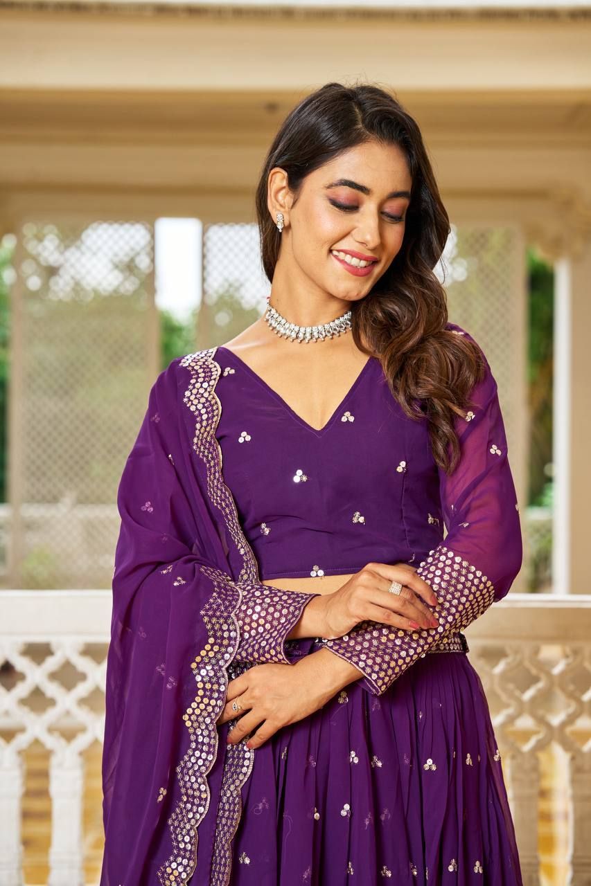 Aastha fashion Purple Faux Georgette lehanga blouse fabric Glamorous Festival Lehenga Choli Lehenga Collection