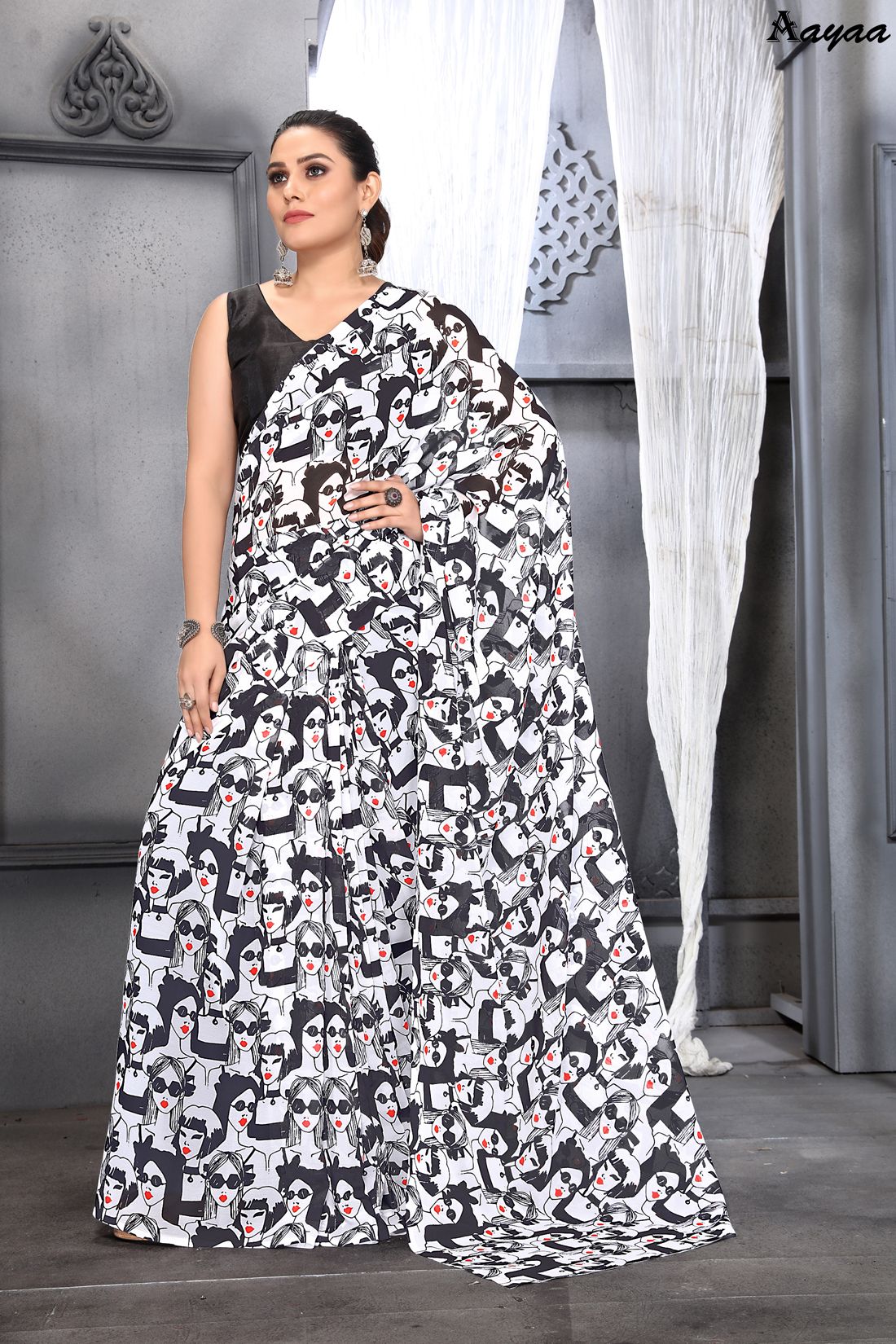 Aastha Black Faux Georgette Digital Print work