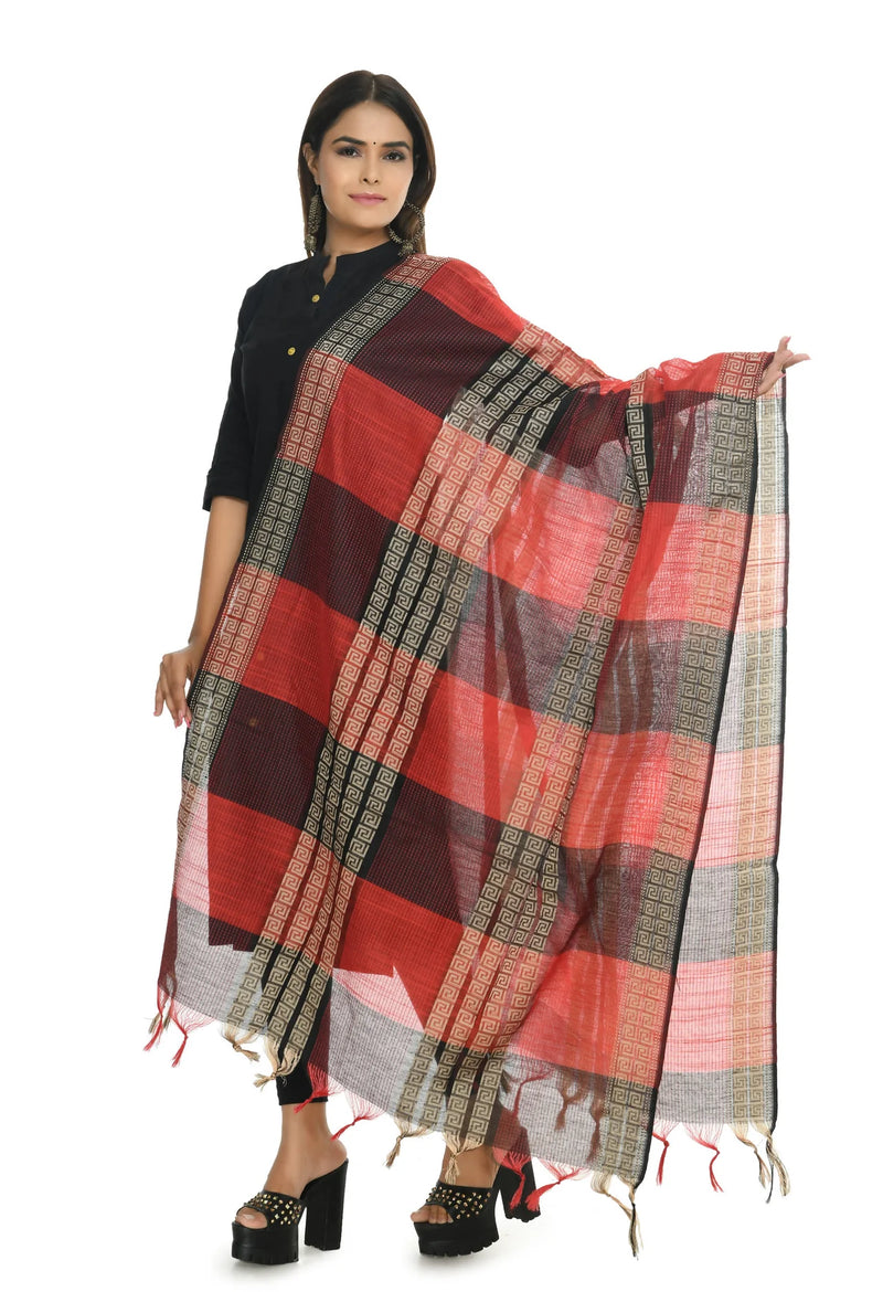 Mominos Fashion Moeza Handloom Cotton Red Tone Dupatta