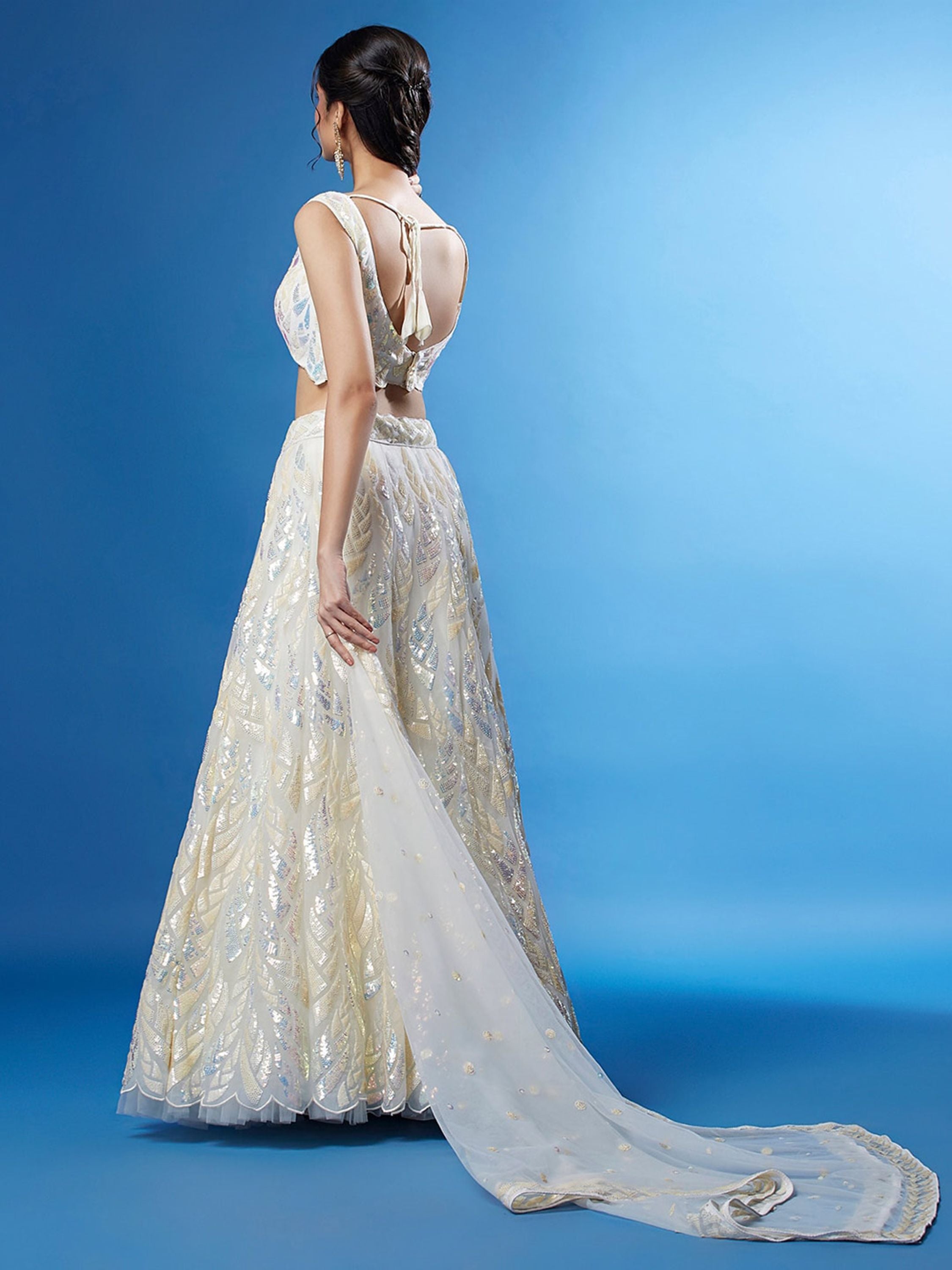 Aastha fashion White Soft net lehanga blouse fabric Multiple Sequins, Thread Embroidery Work