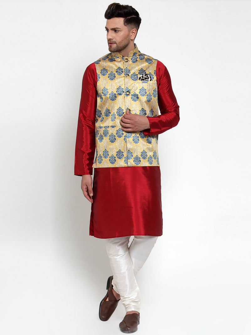 Jompers Men's Gold Printed Nehru Jacket