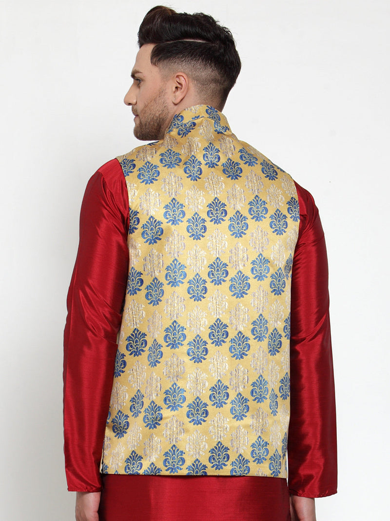 Jompers Men's Gold Printed Nehru Jacket