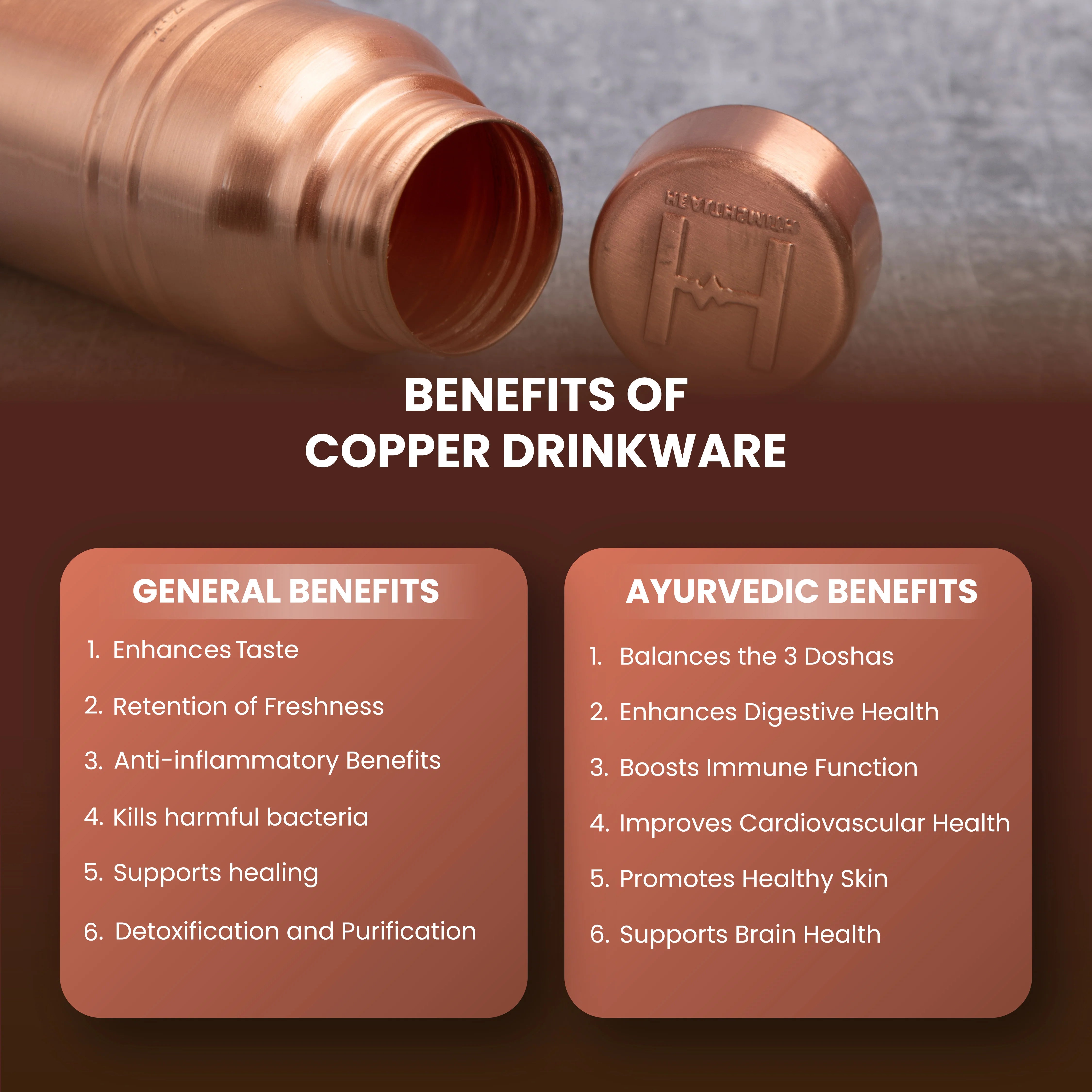 Health Smith Pure Copper Water Bottle | Leak Proof Water Bottle, Robust Bottle