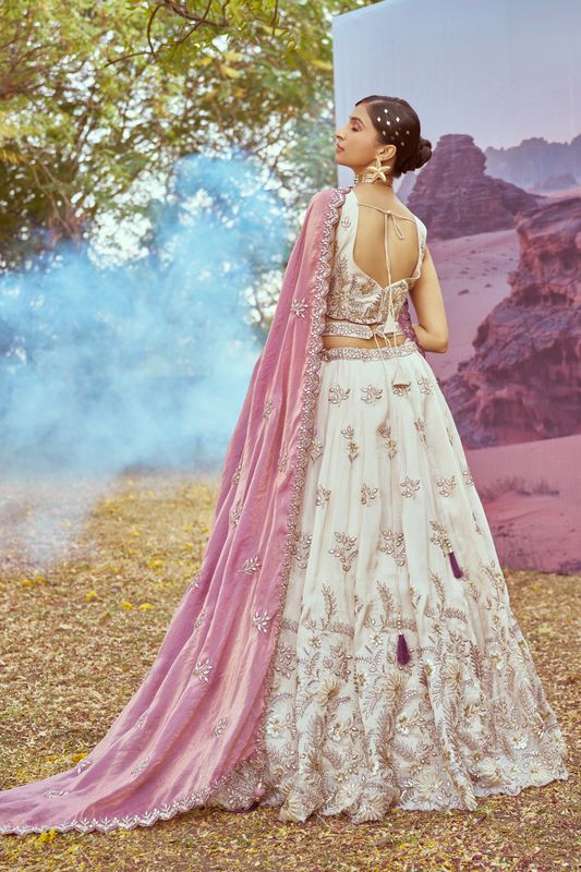 Aastha fashion Off White Viscose Rayon lehanga blouse Sequinned Work