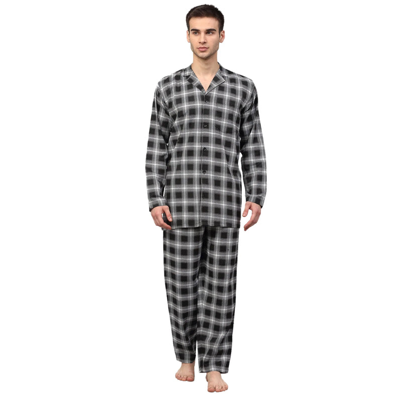 Jainish Men Black & White Checked Night suit ( GNS 001Blackxxx )