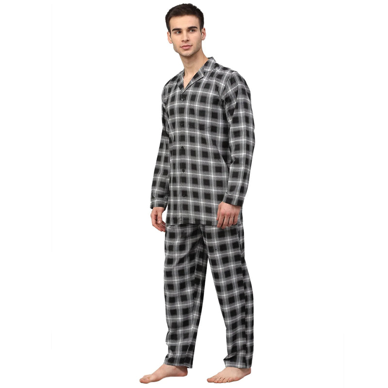 Jainish Men Black & White Checked Night suit ( GNS 001Blackxxx )