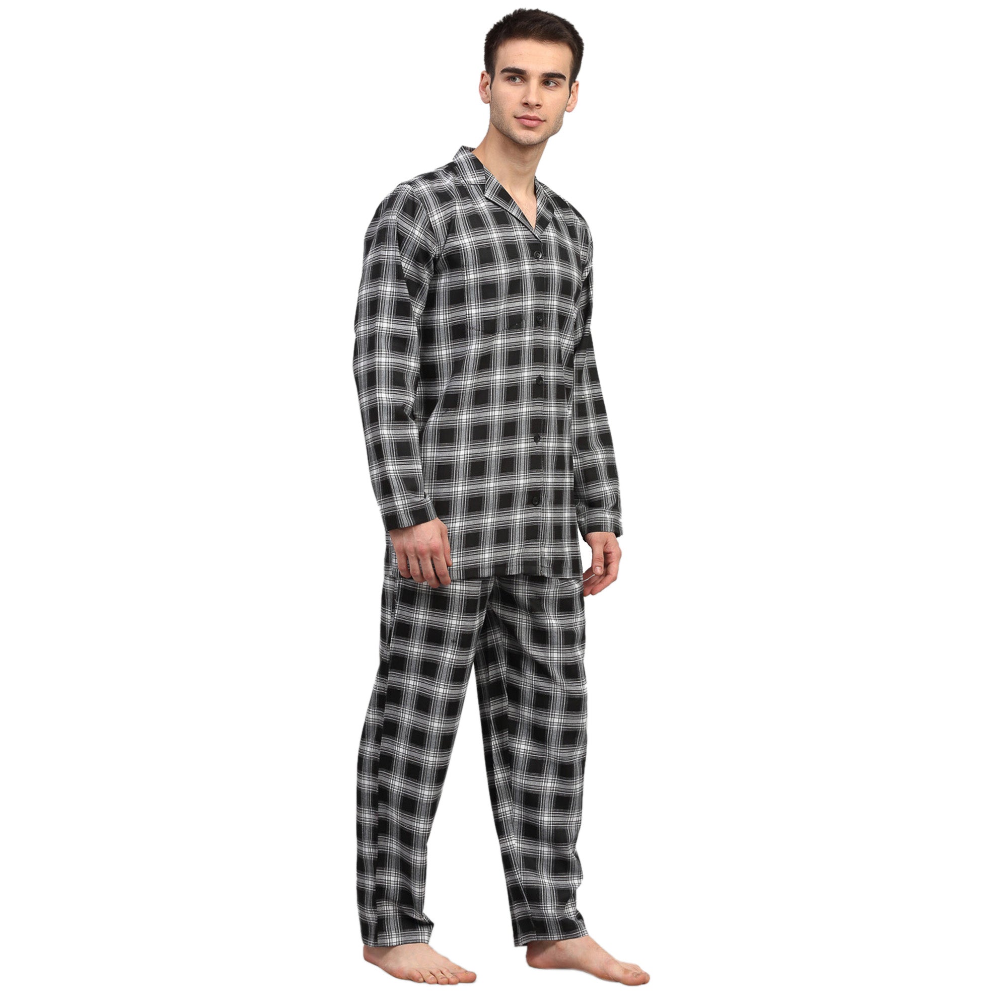 Indian Needle Men Black & White Checked Night suit