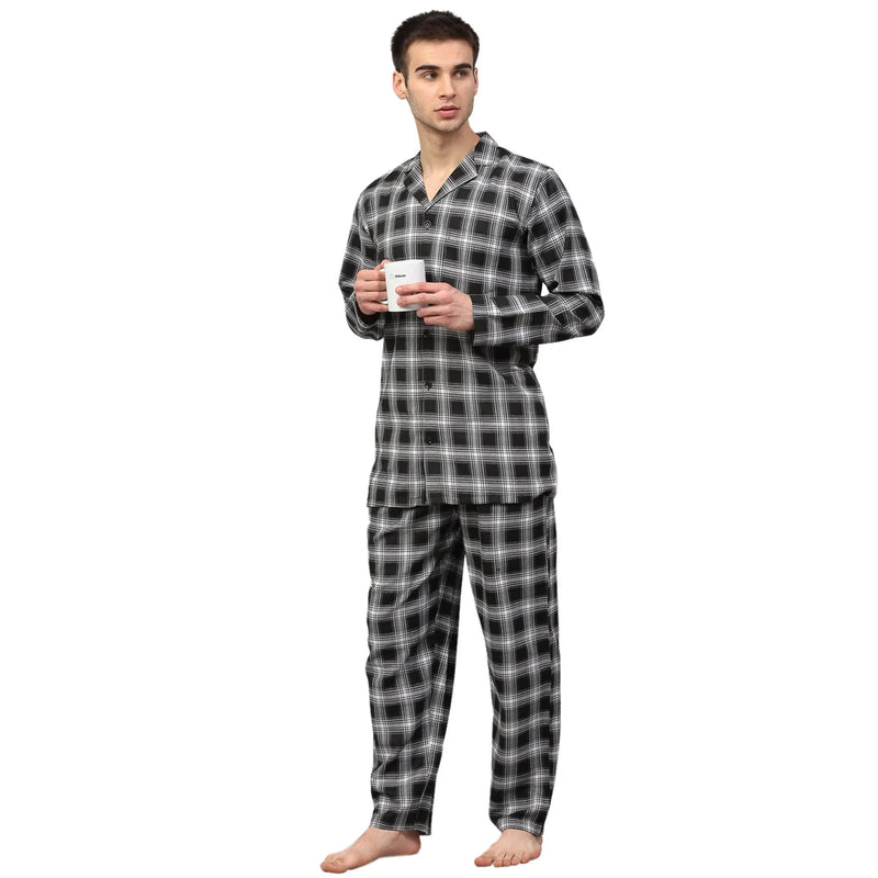 Jainish Men Black & White Checked Night suit ( GNS 001Blackxxx )