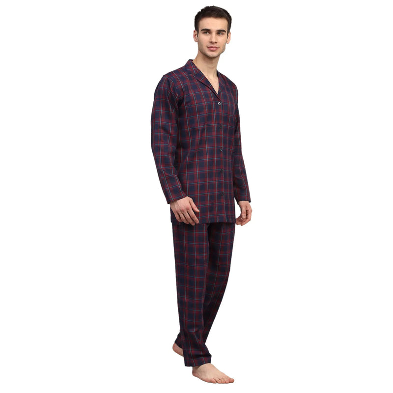 Jainish Men's Blue Checked Night Suits ( GNS 001Blue-Red )