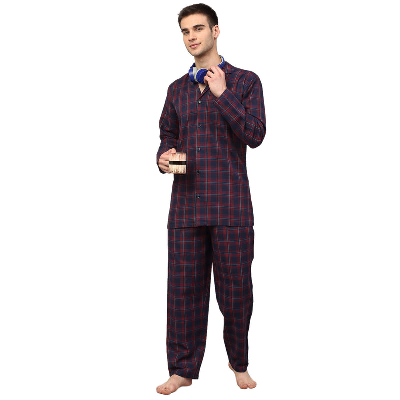 Indian Needle Men's Blue Checked Night Suits