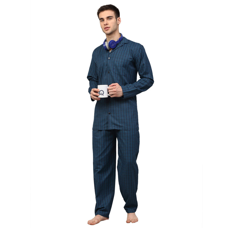 Indian Needle Men's Blue Checked Night Suits