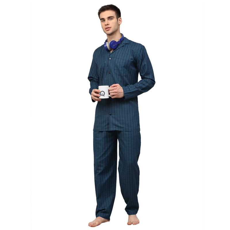 Jainish Men's Blue Checked Night Suits ( GNS 001Blue )