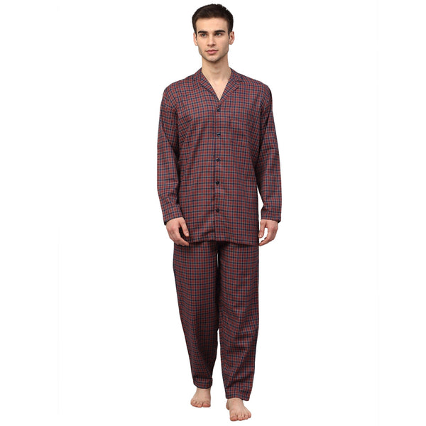 Indian Needle Men's Maroon Checked Night Suits