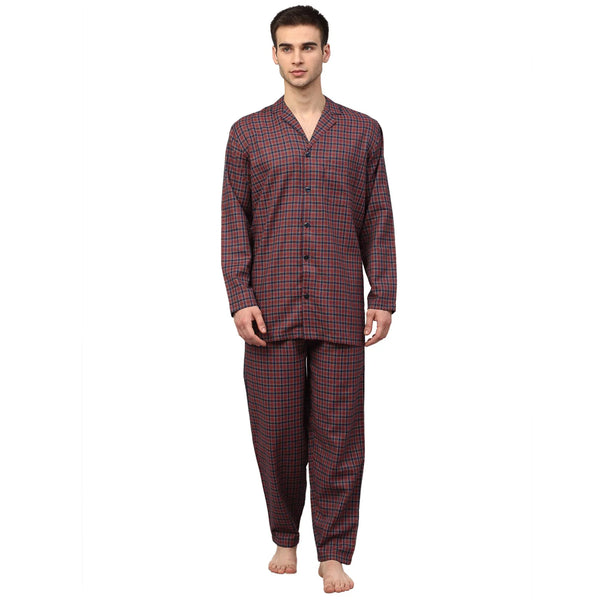 Jainish Men's Maroon Checked Night Suits ( GNS 001Maroon )