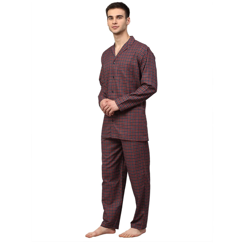 Jainish Men's Maroon Checked Night Suits ( GNS 001Maroon )