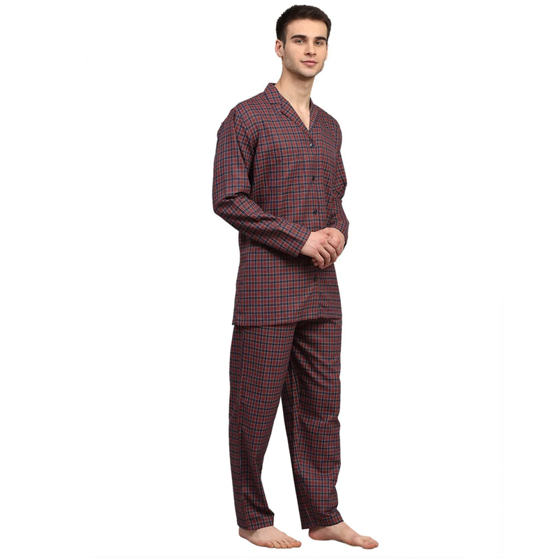 Jainish Men's Maroon Checked Night Suits ( GNS 001Maroon )