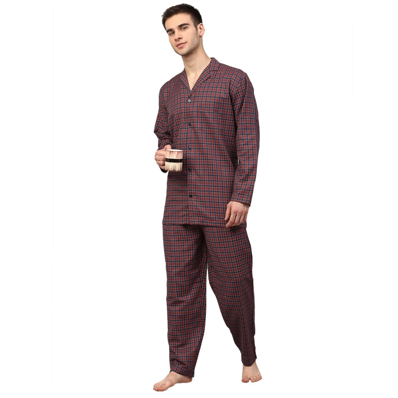 Jainish Men's Maroon Checked Night Suits ( GNS 001Maroon )