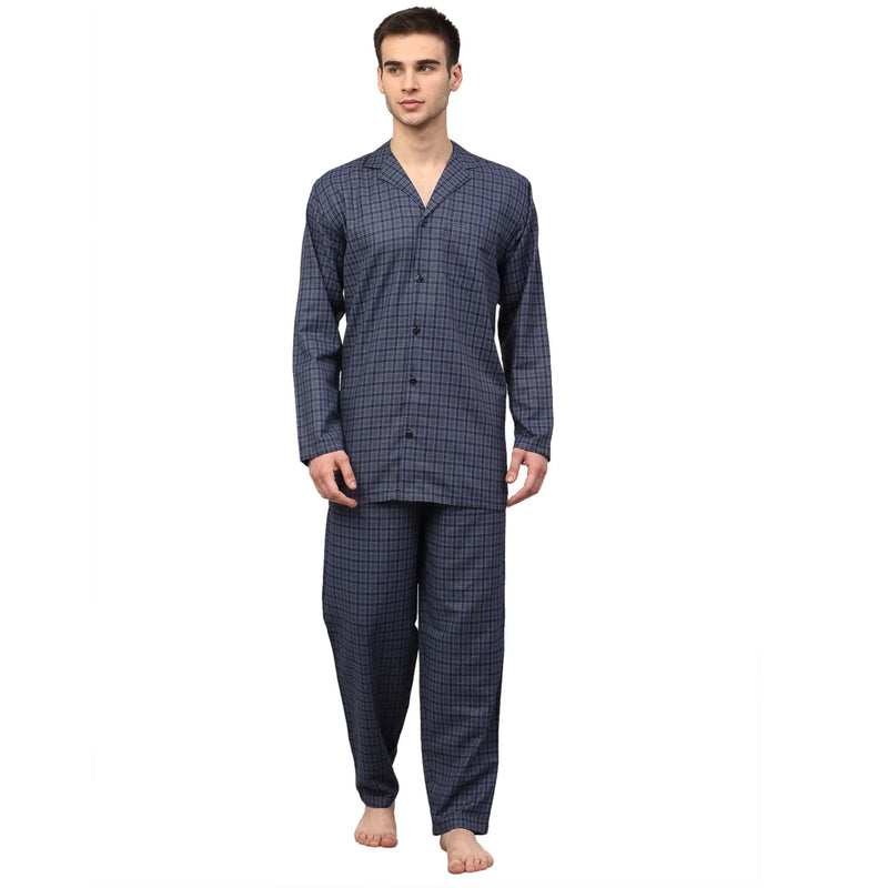 Jainish Men's Navy Blue Checked Night Suits ( GNS 001Navy-Grey )