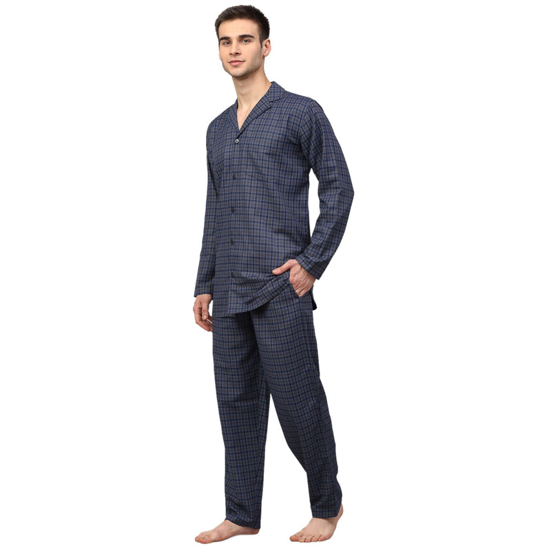 Indian Needle Men's Navy Blue Checked Night Suits