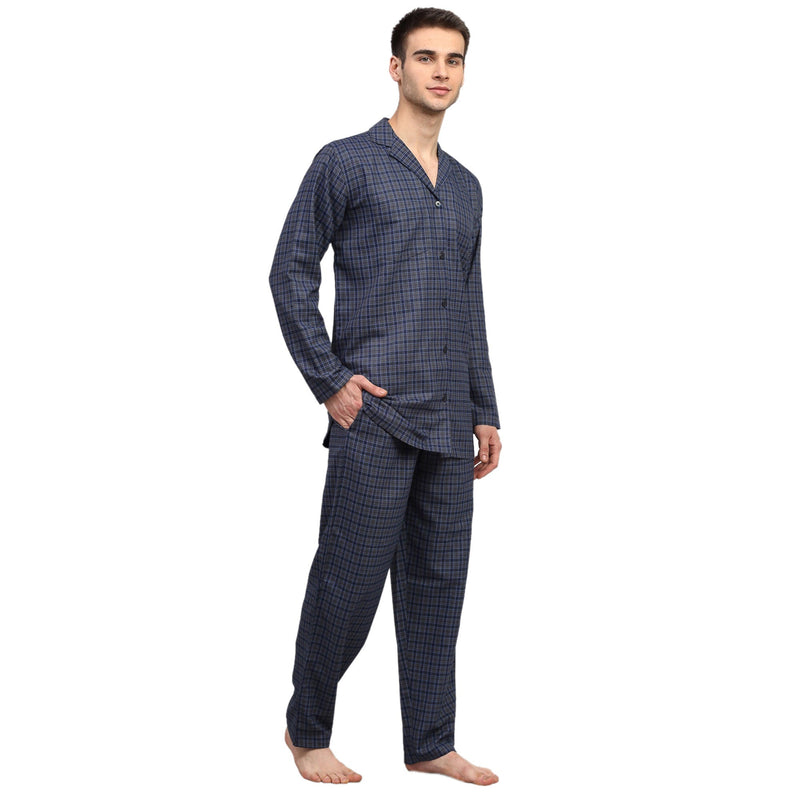 Indian Needle Men's Navy Blue Checked Night Suits