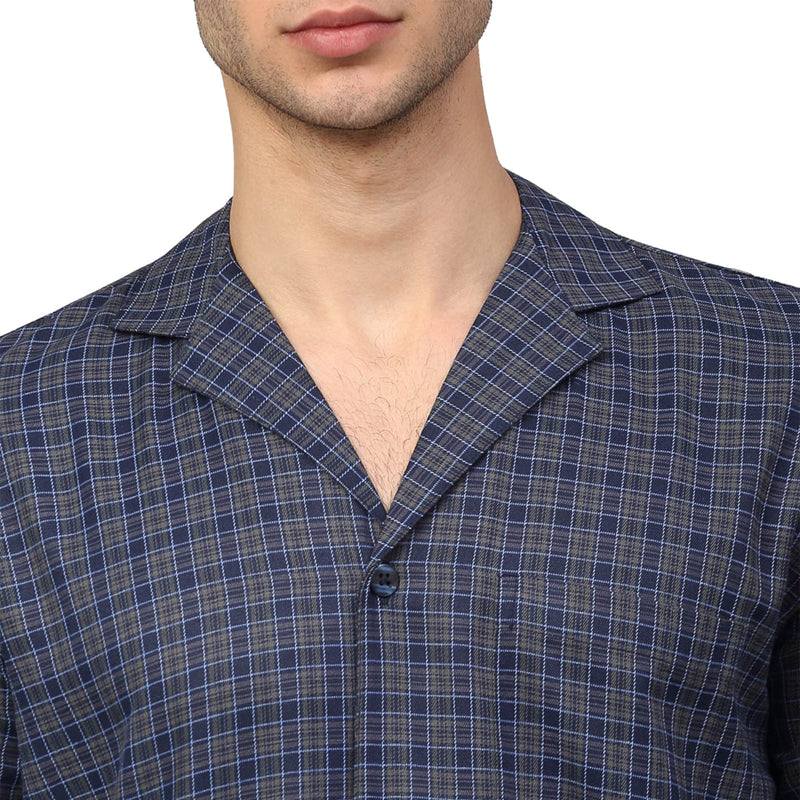 Indian Needle Men's Navy Blue Checked Night Suits